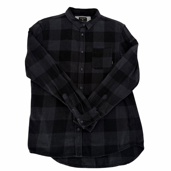 QUIKSILVER Black Gray Plaid Motherfly Flannel Button Up Shirt Modern Fit m - Picture 2 of 15